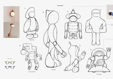 Sheet of robot character line drawings.