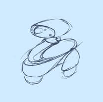 Pencil sketch of a curled-up robot.